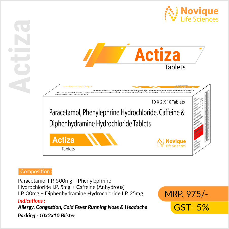 Paracetamol I.P. 500 Mg + Phenylephrine Hydrochloride I.P. 5 Mg + Caffeine (Anhydrous) I. P. 30 Mg + Diphenhydramine Hydrochloride I.P. 25 Mg