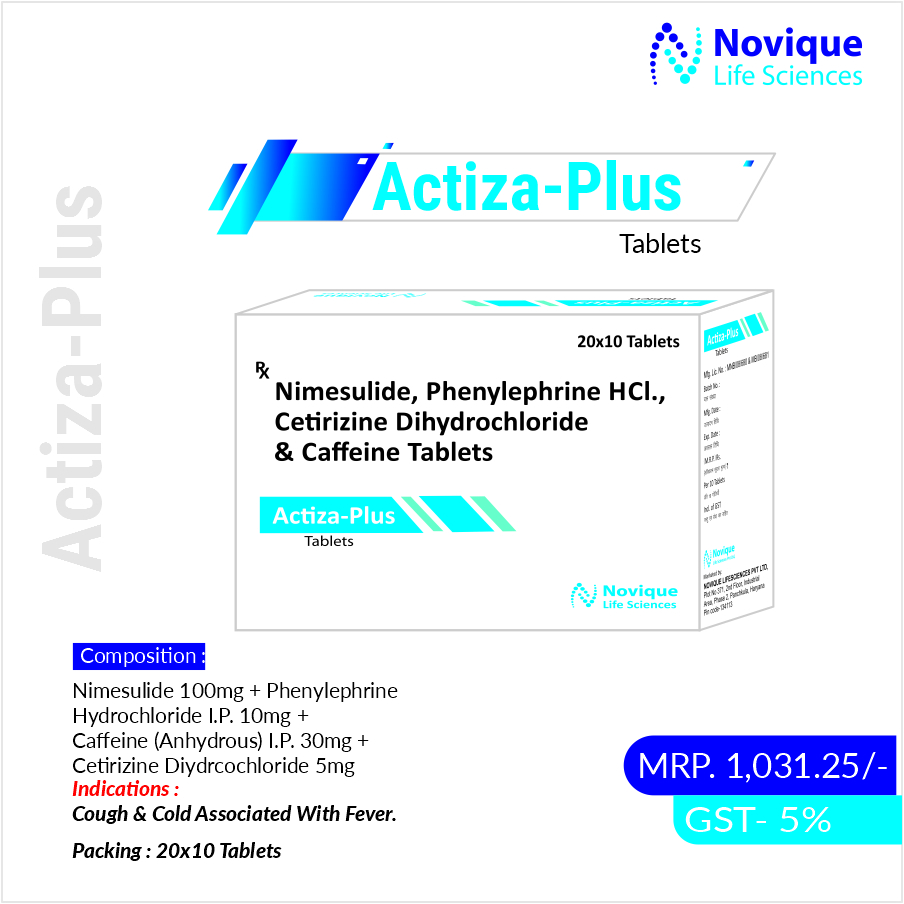 Nimesulide 100 Mg + Phenylephrine Hydrochloride I.P. 10 Mg + Caffeine (Anhydrous) I.P. 30 Mg + Cetirizine Diydrcochloride 5 Mg