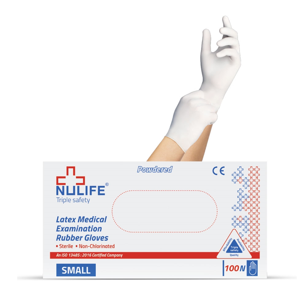 Nulife Non Sterile White Latex Gloves for Medical & Industrial Use, Powdered