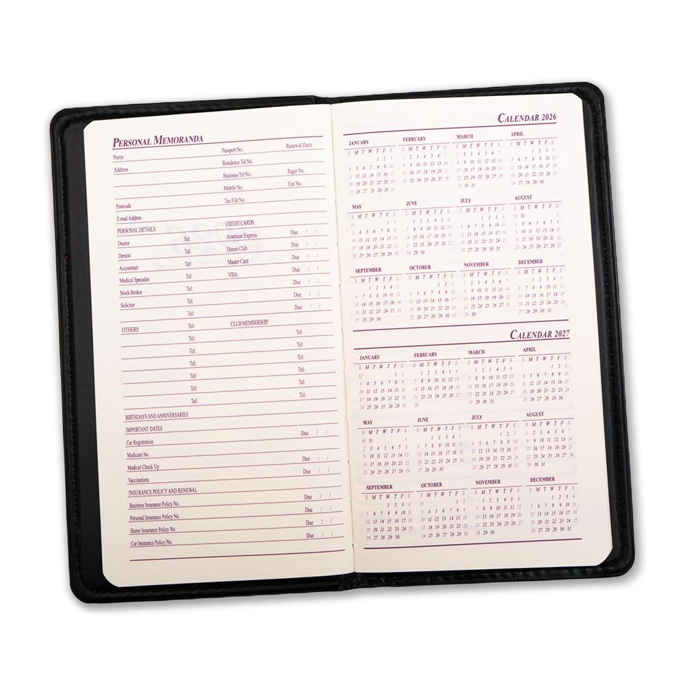 2026 Black Pocket Diary - Cover Material: Pvc