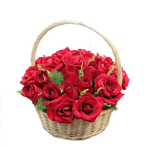 25 Red Rose Basket Bouquet - Design Type: Floral / Modern / Classic