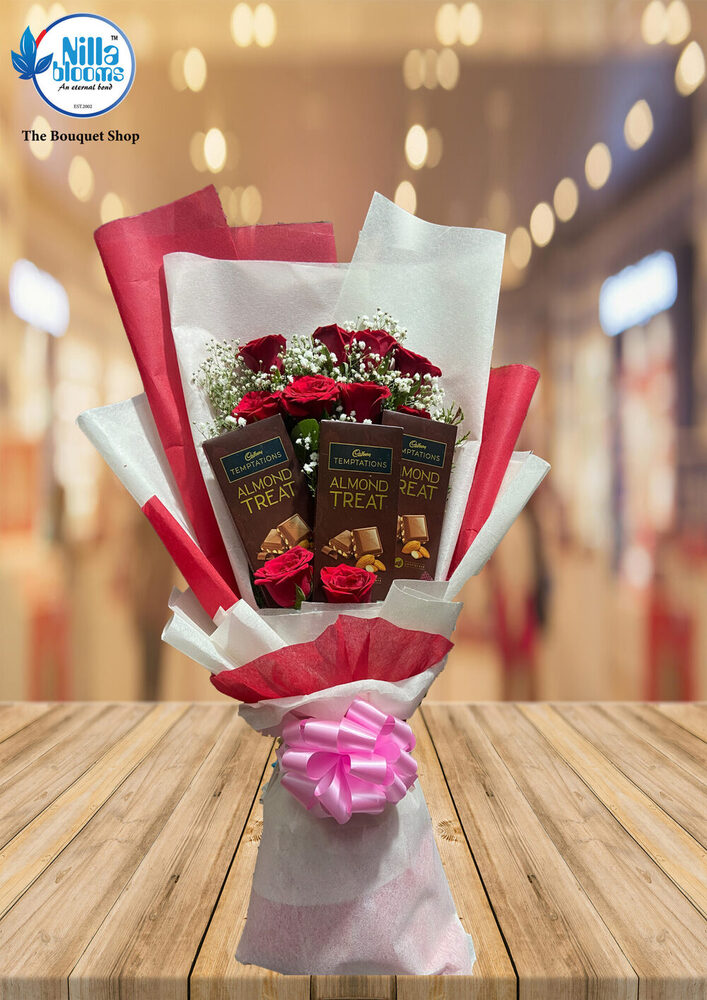 Almond Love Rose Bundle Bouquet - Color: Multi Colour