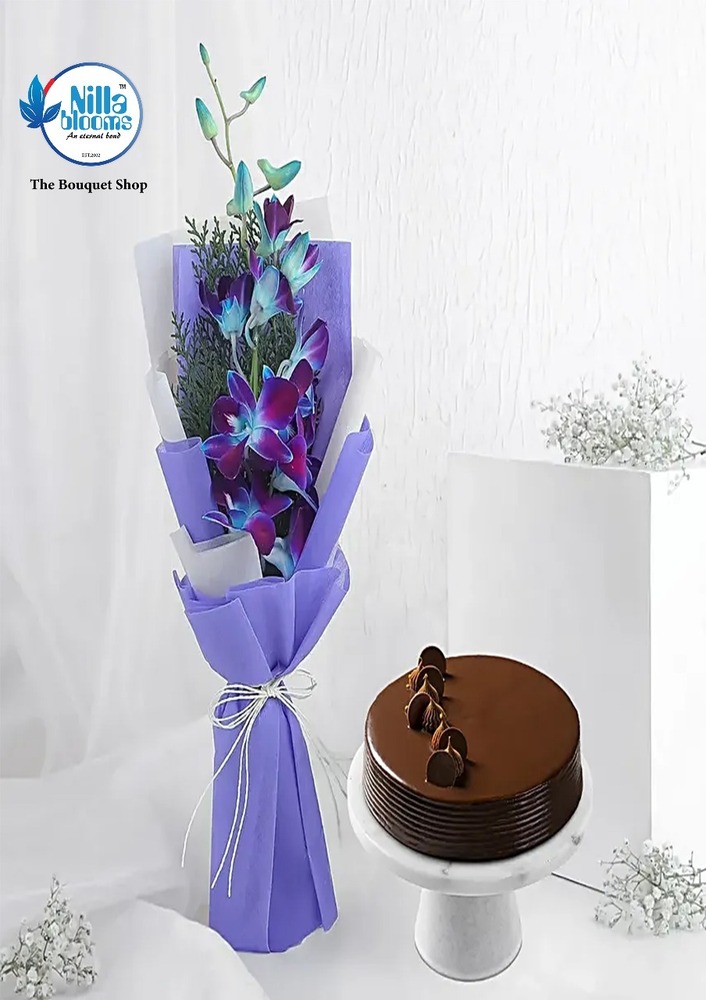 Bouquet With Cake Combo - Color: Multi Colour