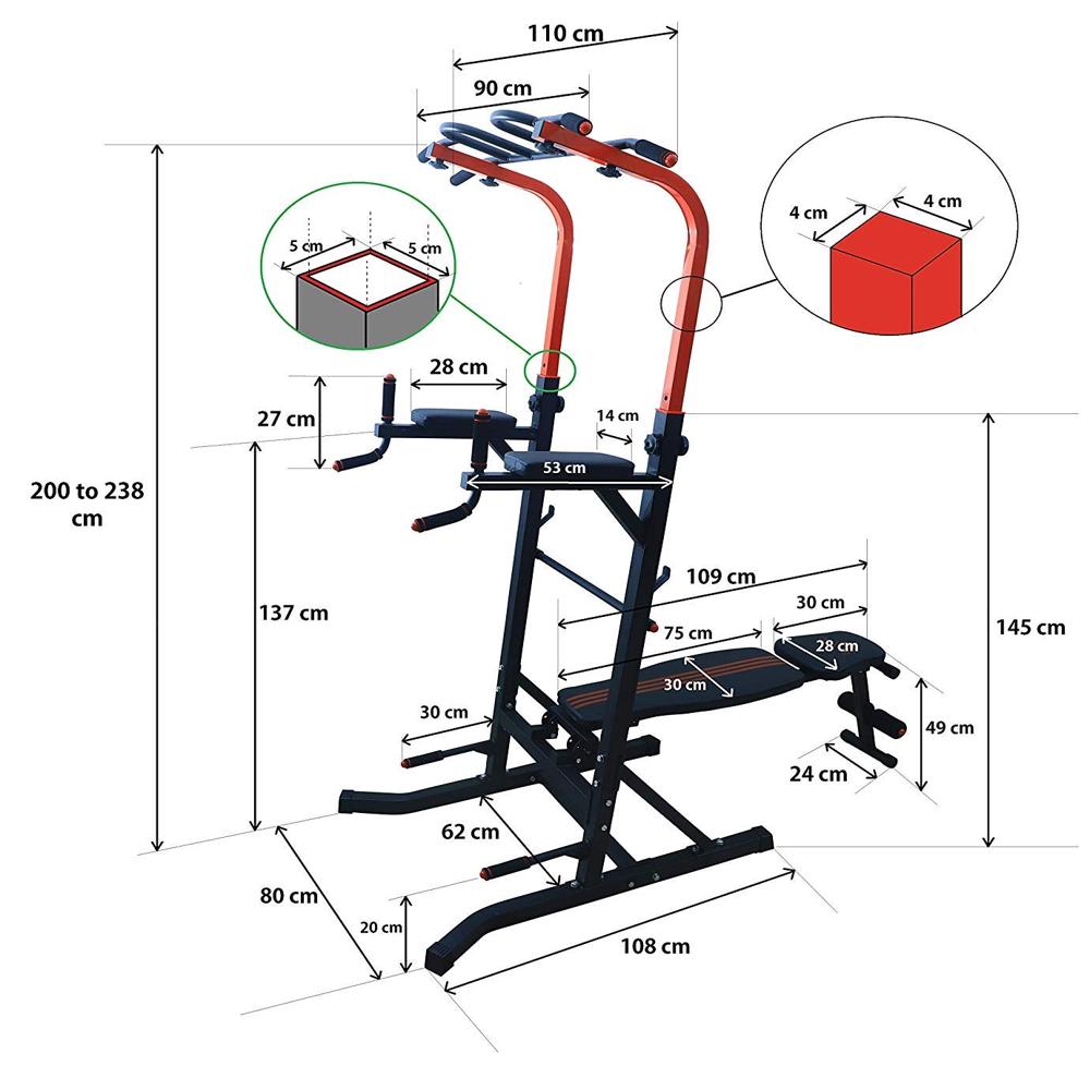 Adjustable Power Tower Multi-Function Strength Training Dip Stand Workout Station