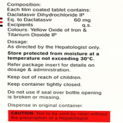 Daclacure 60 Mg Tablet - Recommended For: Doctor