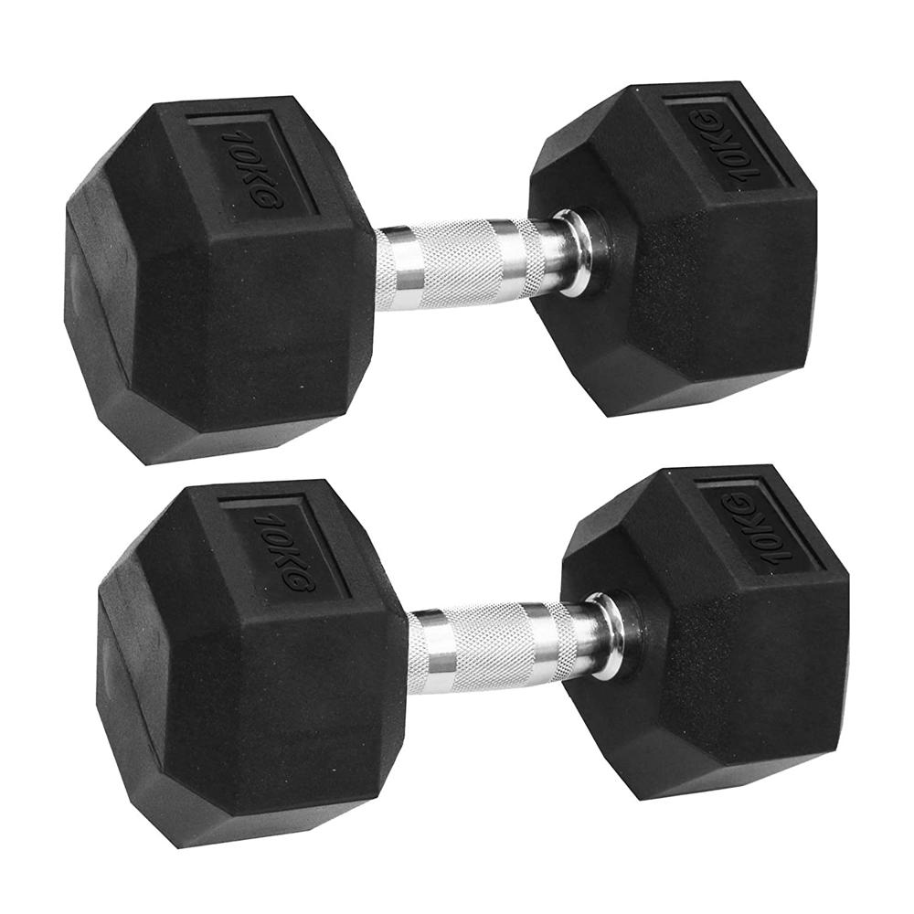 10 Kg Rubber Coated Professional Exercise Hex Dumbbells