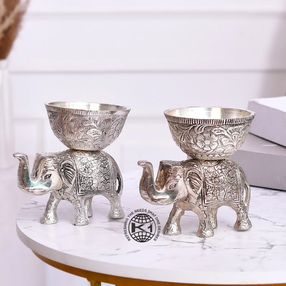 Metal Elephant Dry Fruit Bowls - Color: Silver