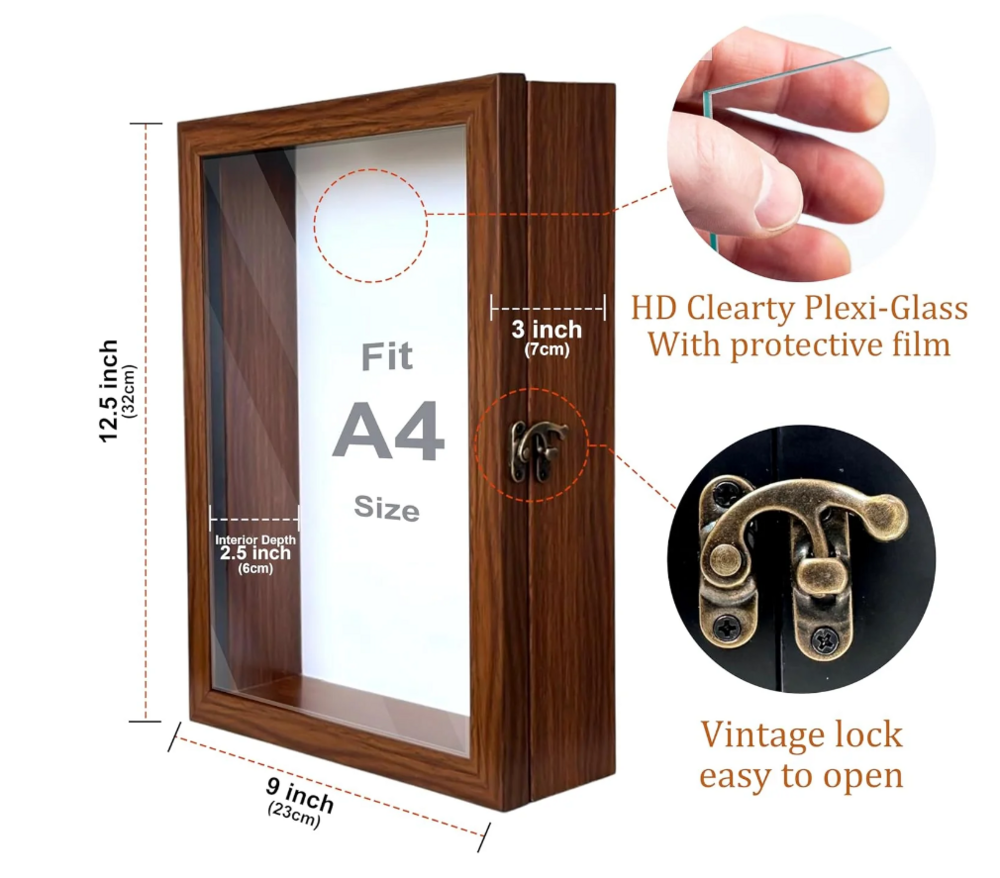 Synthetic Wood 3CM 5CM Deep 8x8 16x16 Inches A3 A4 3D Shadow Box Photo Frame