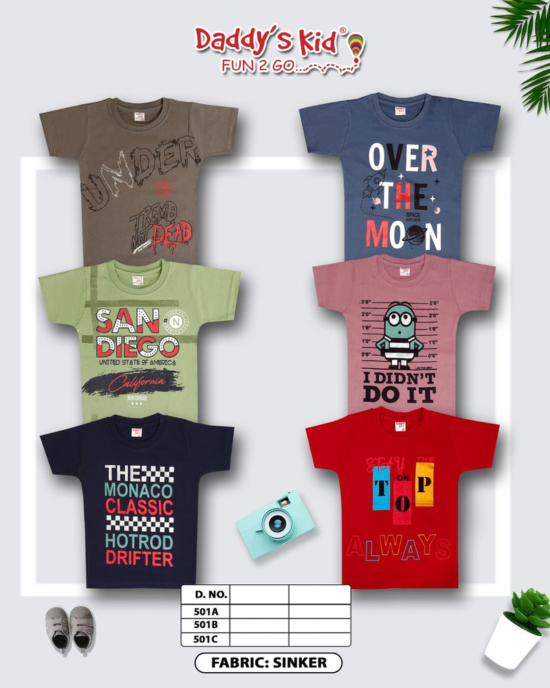 501 Boys Printed Half Sleeves T-Shirt - Color: Different Available