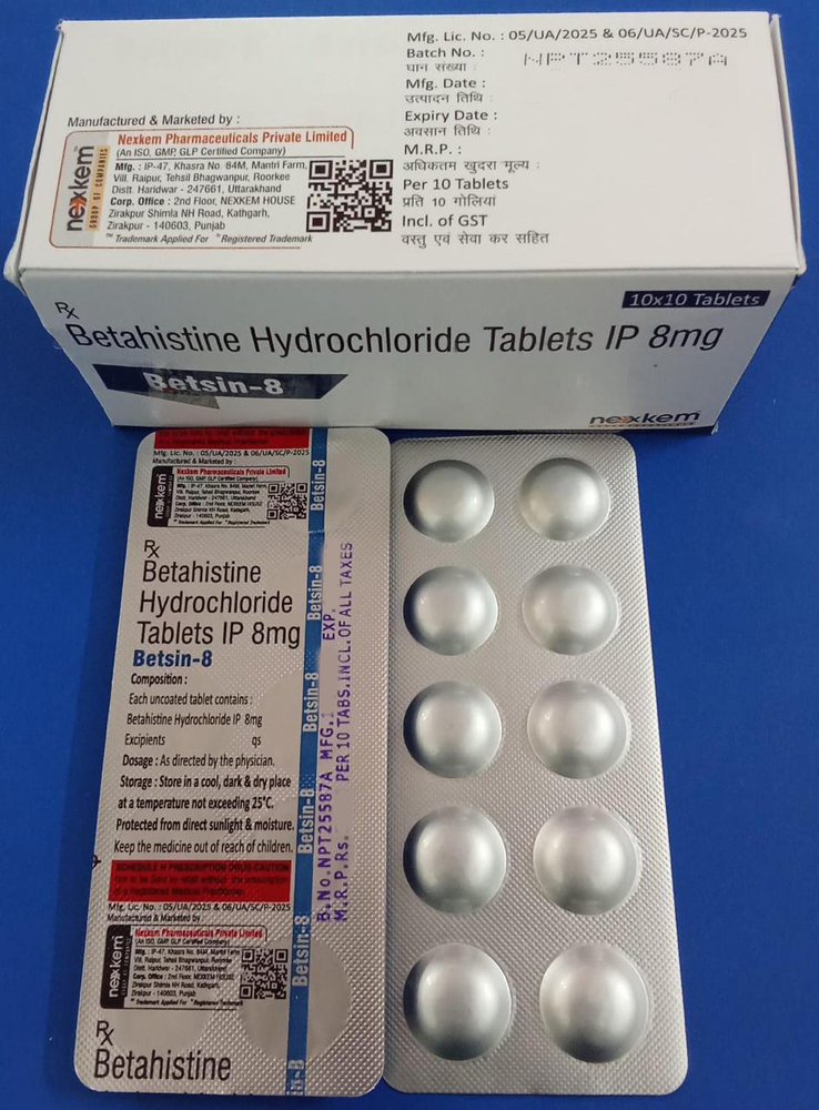 8Mg Betahistine Hydrochloride Tablets Ip - Storage Instructions: Normal Room Temperature