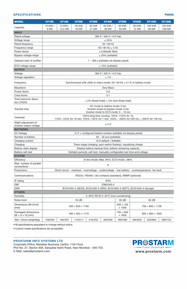 Prostarm 30 KVA Online UPS(3:3) MODEL
