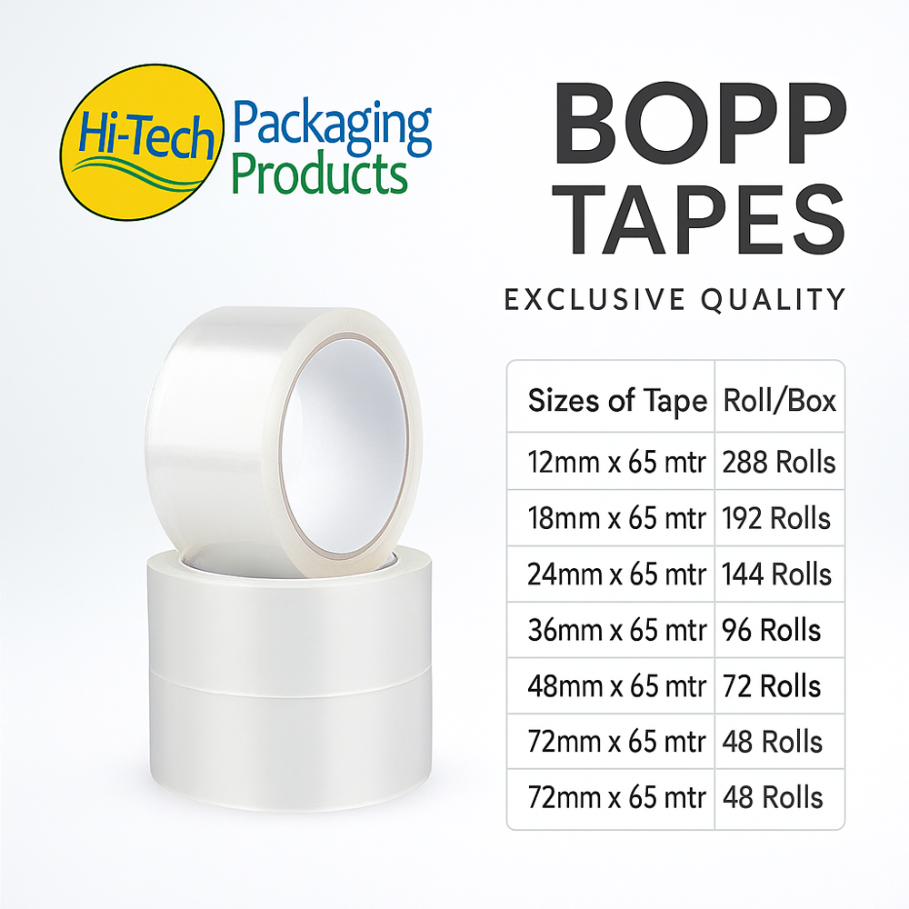 65mtr Transparent Bopp Tape (12mm, 18mm, 24mm, 36mm, 48mm, 72mm)