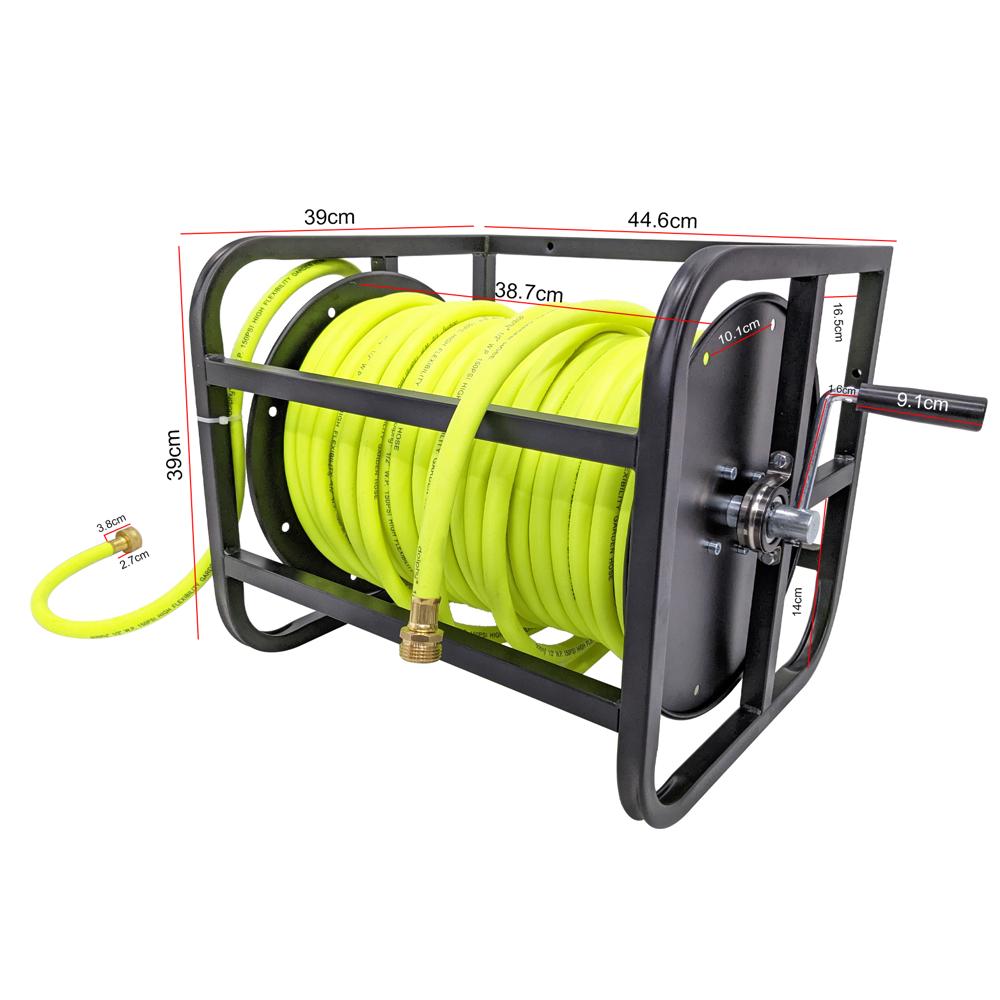 Steel Floor Mounted Manual Water Hose Pipe Reel - Color: Lemon And Black