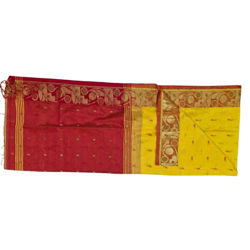 Yellow Rani Colour Handloom Buti Work Saree - Gender: Women