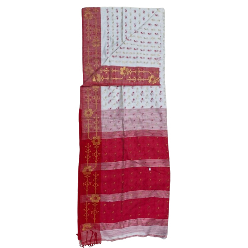 White Red Body Buti Work Saree - Gender: Women
