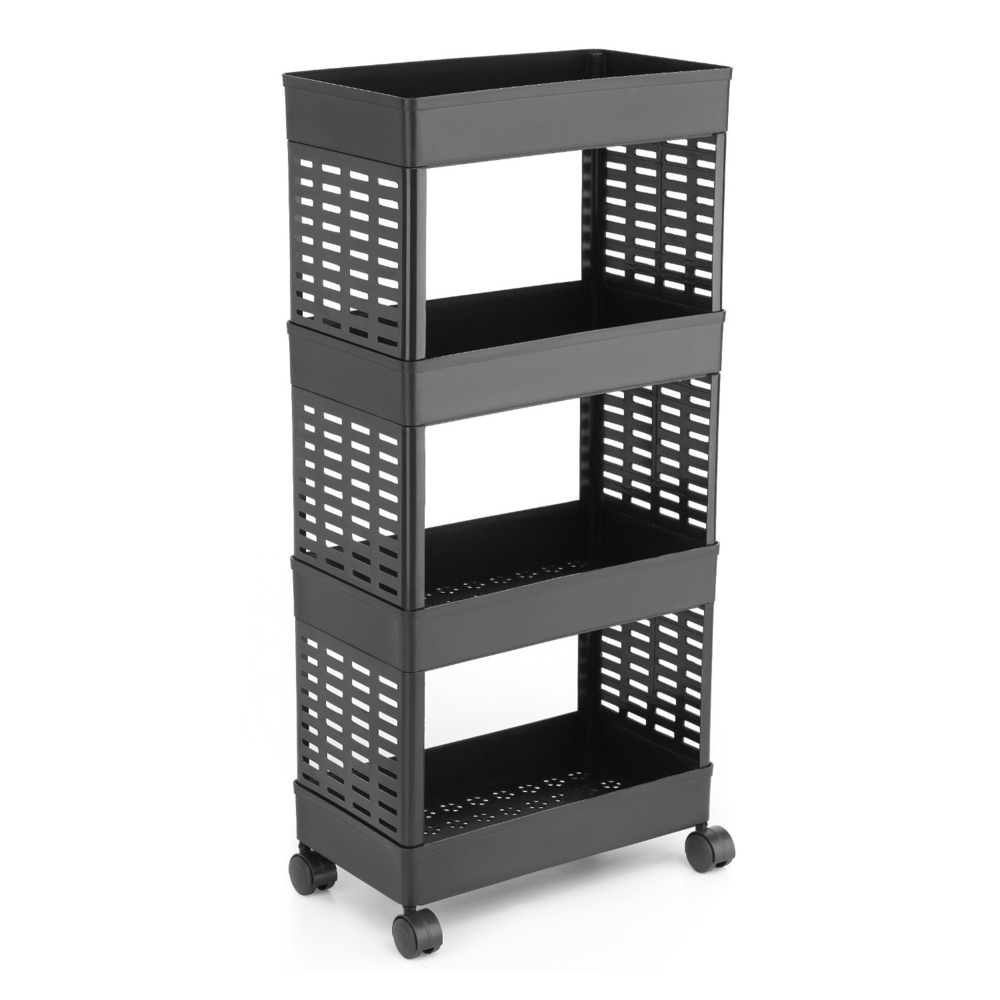 Plastic Kitchen Storage Trolley With 4 Shelves - Features: Easy To Clean