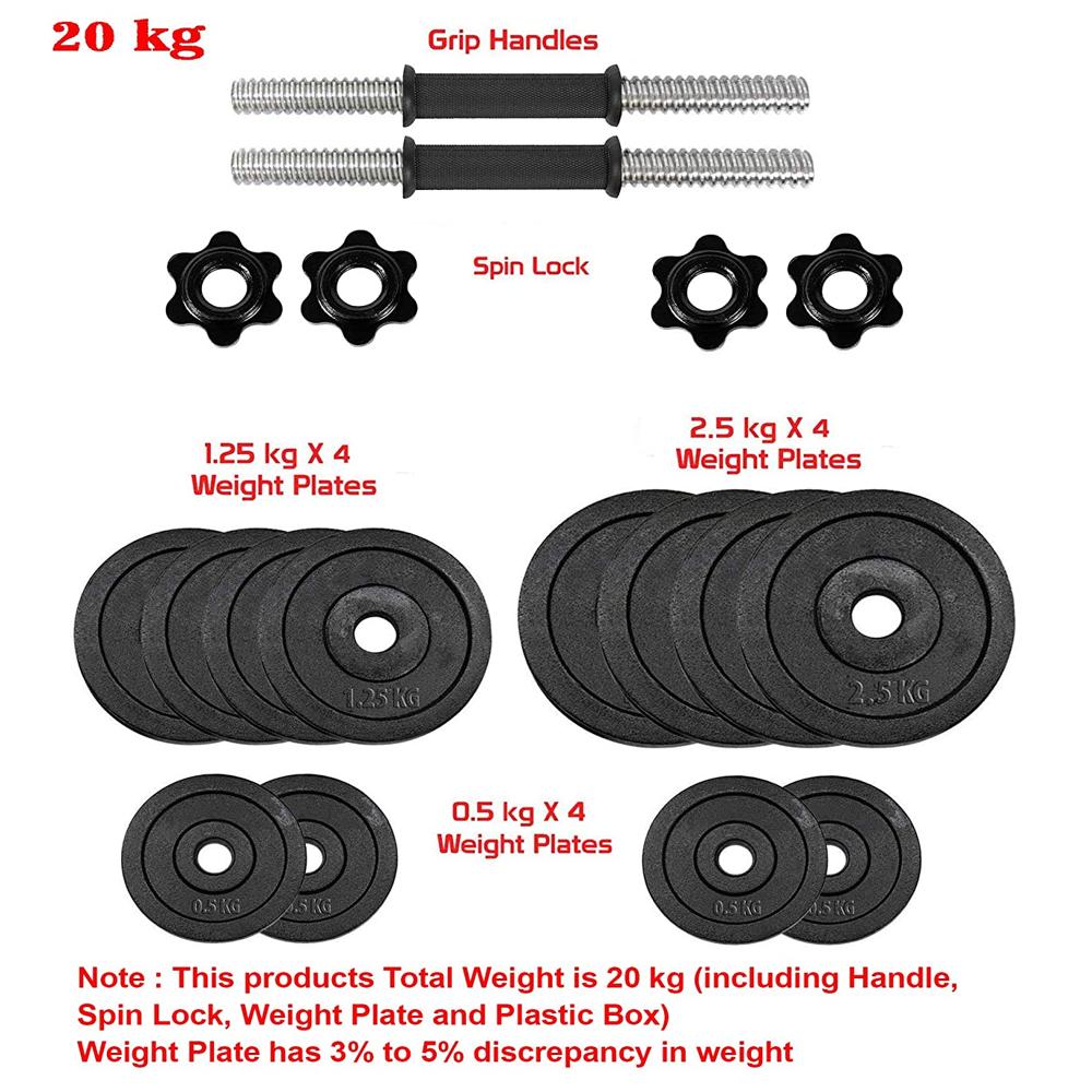 Dolphy 20kg Cast Iron Adjustable Fitness Dumbbell Set