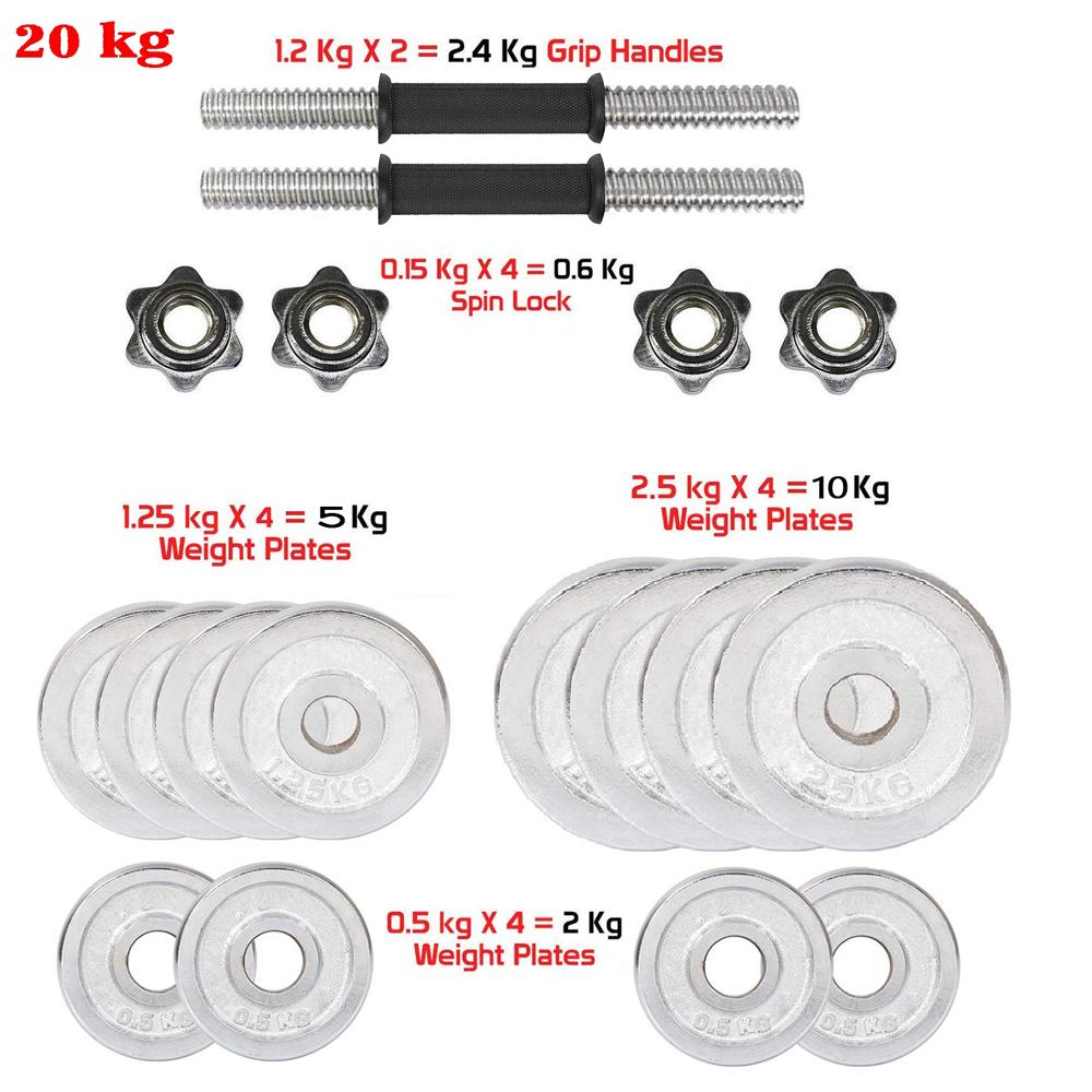Dolphy 20kg Chrome Iron Adjustable Fitness Dumbbell Set