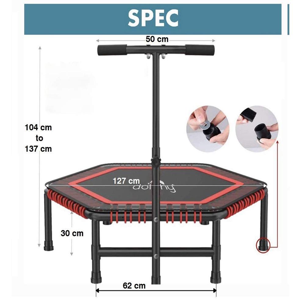 Hexagon Trampoline Rebounder With Adjustable Handrail - Frame Material: Steel