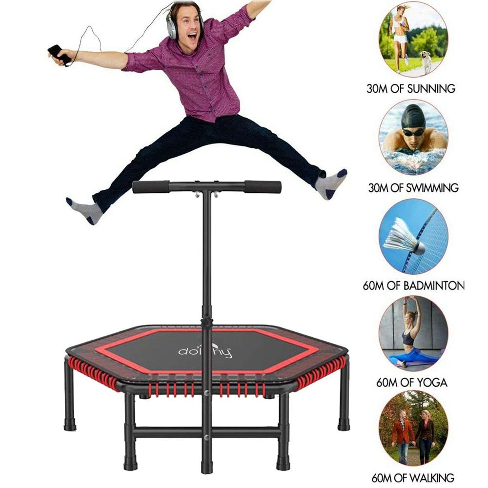Hexagon Trampoline Rebounder With Adjustable Handrail - Frame Material: Steel