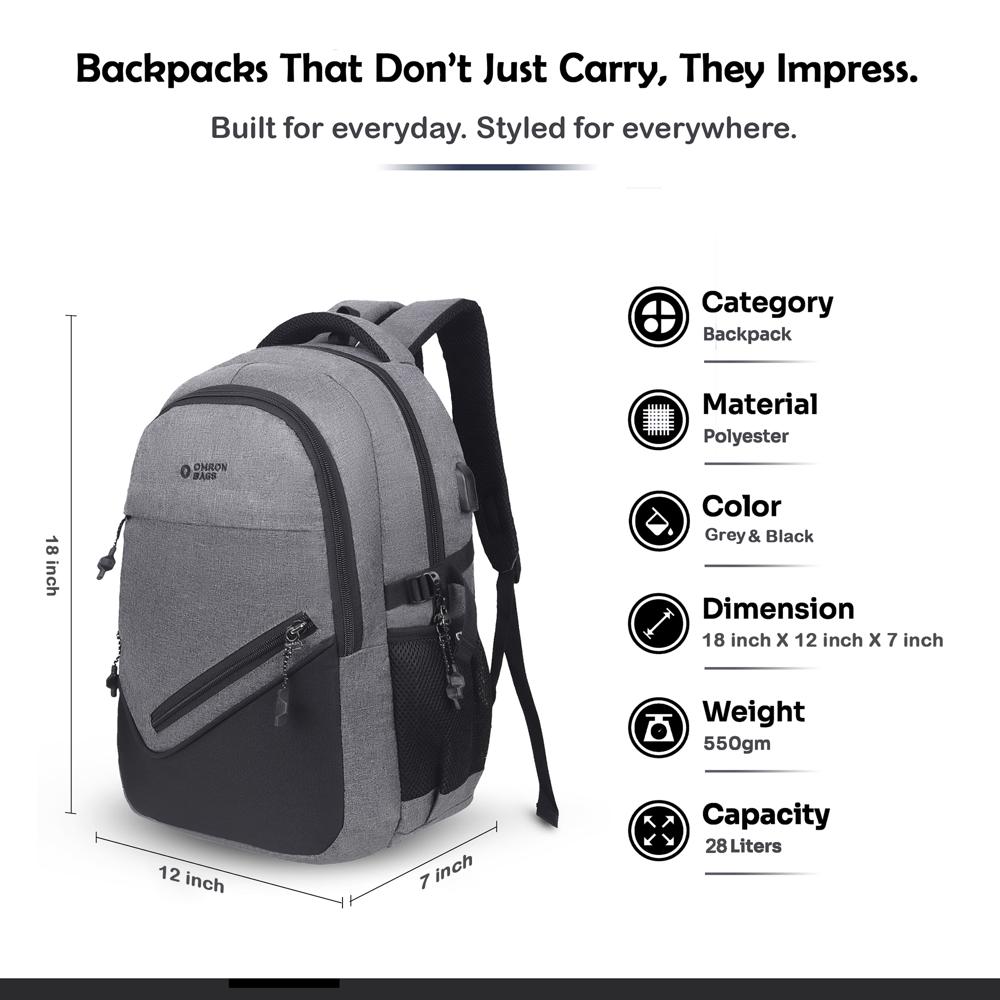 Polyester School Bag - 28 Ltr Capacity, Gray Color With Printed Design, Customizable, Zipper Closure For Secure Organization