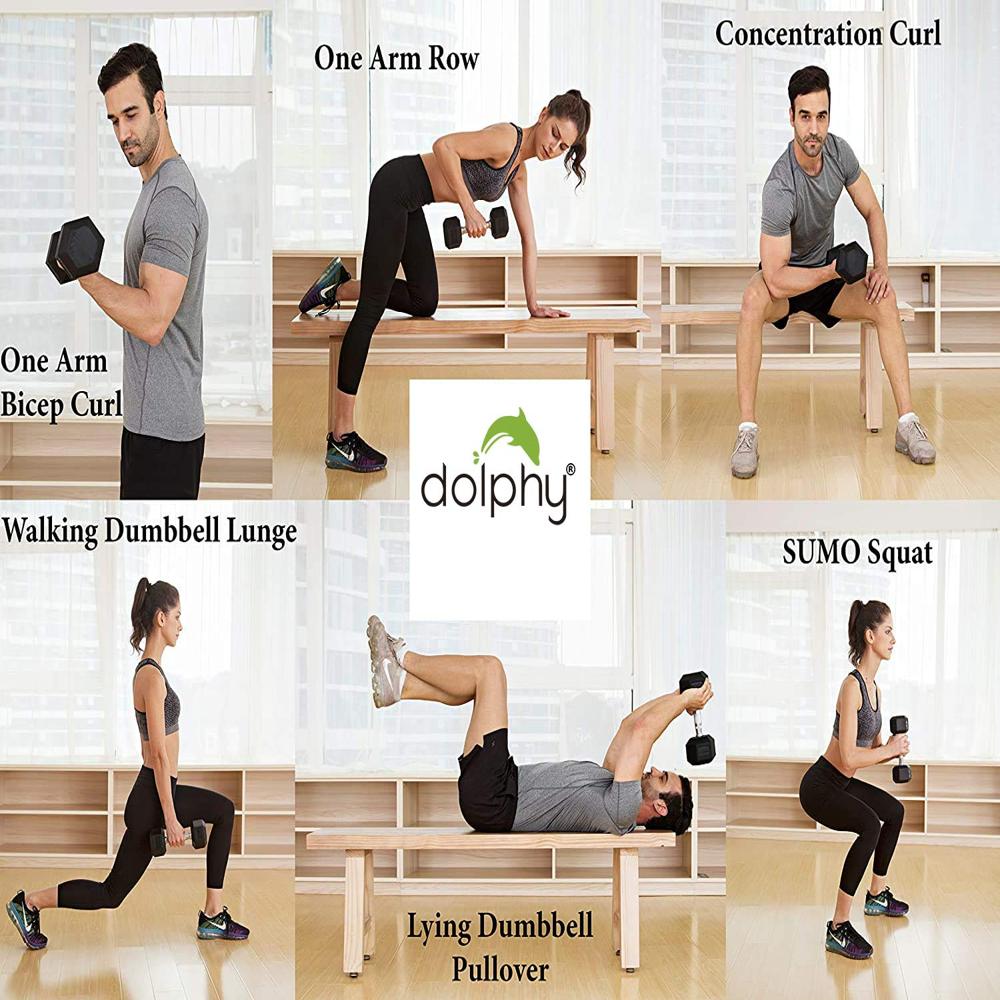 Dolphy 25 kg Rubber Coated Professional Exercise Hex Dumbbells