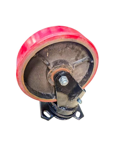 8X2 Inch Ci Pu Heavy Duty Coaster Wheels With Brake - Color: Red