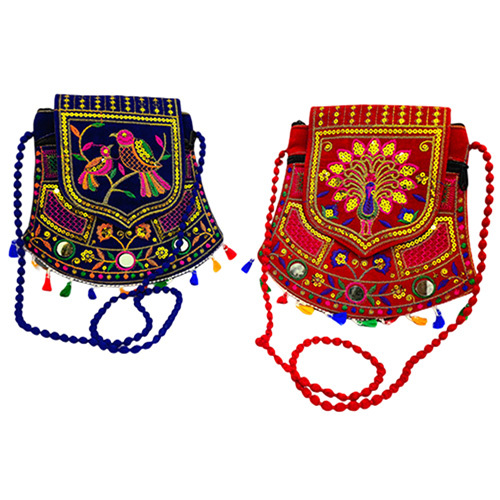 3 Mirorr Pickock Design Embroidery Cross Body Bag - Color: Multicolor