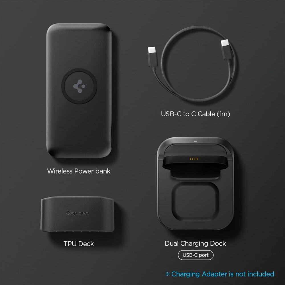 Spigen 10000mAh, 5 in 1 Wireless Power Bank- Black