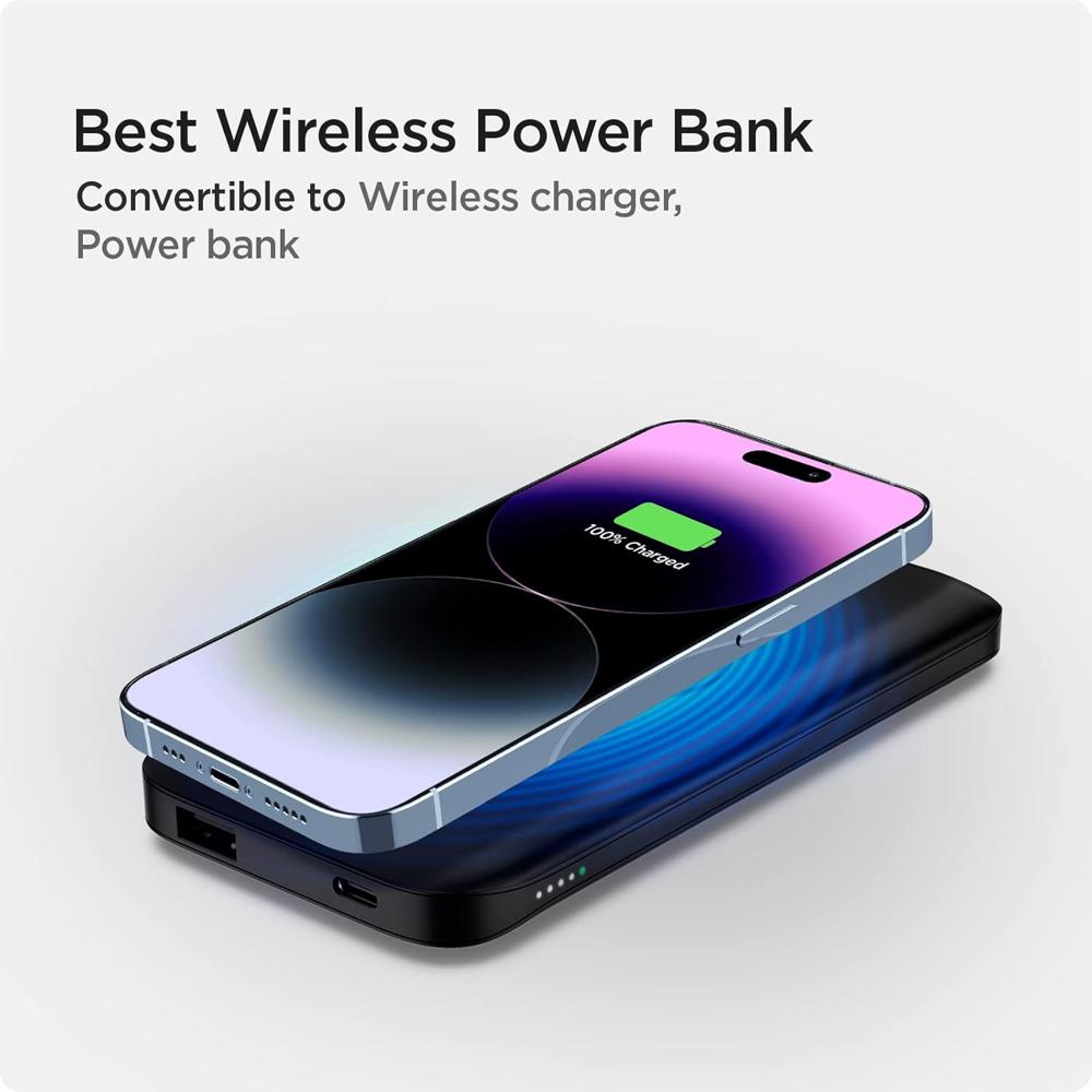 Spigen 10000mAh, 5 in 1 Wireless Power Bank- Black
