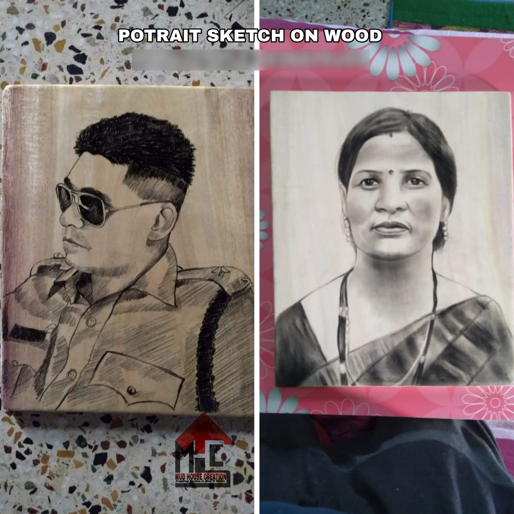 Potrait Sketch On Wood