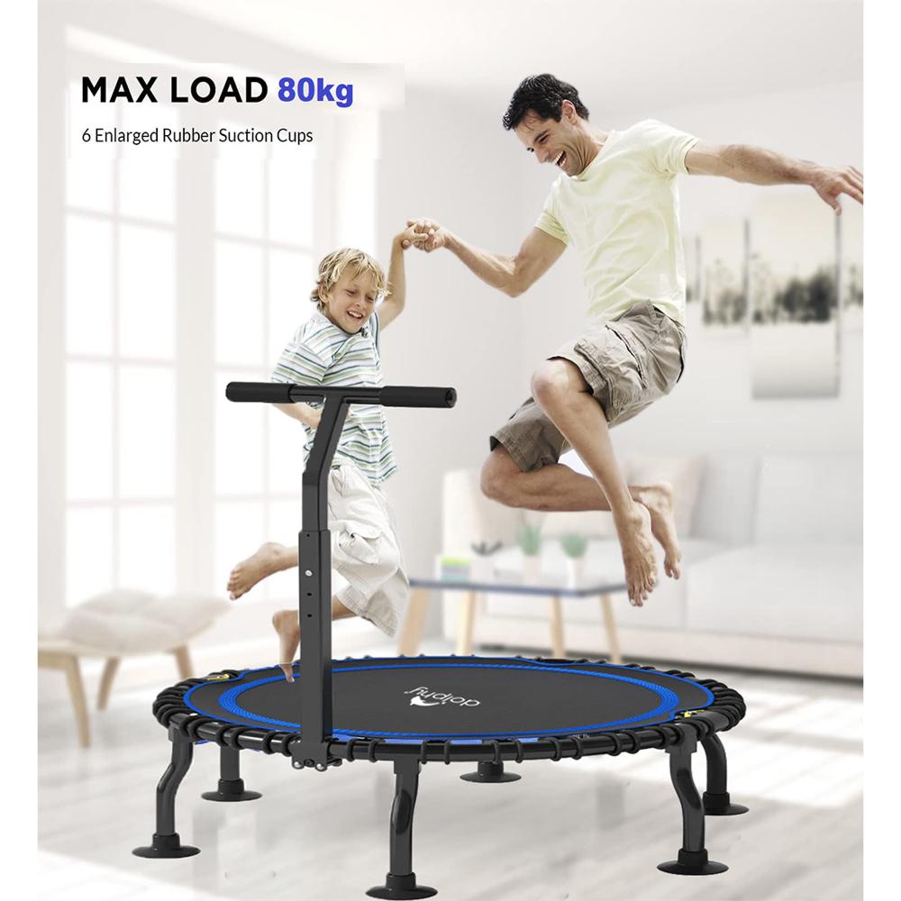 Foldable Trampoline Rebounder with Adjustable handrail Covered Bungee Rope System