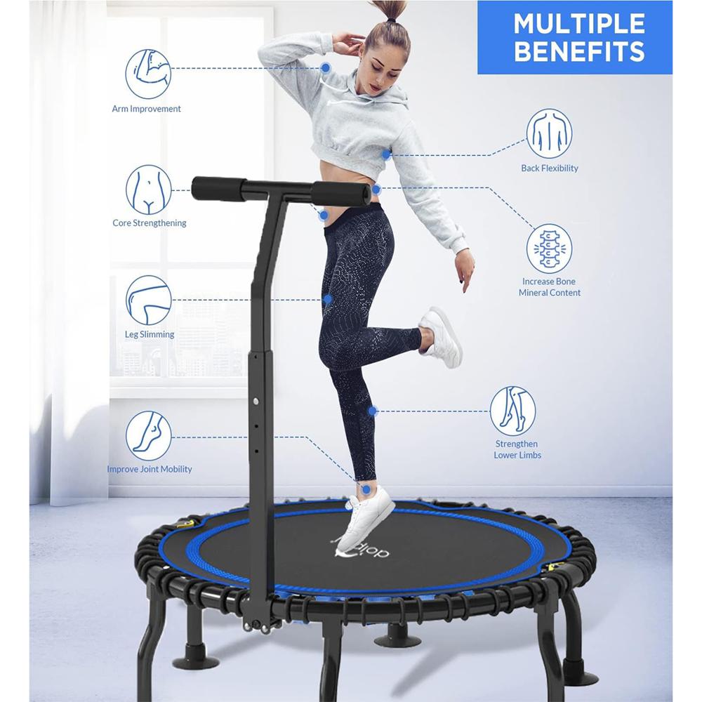 Foldable Trampoline Rebounder with Adjustable handrail Covered Bungee Rope System