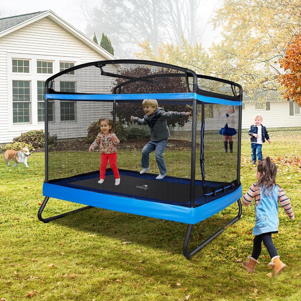 2-in-1 Kids Trampoline with Swing Set & Safety Net | 6 Feet Rectangle Trampoline
