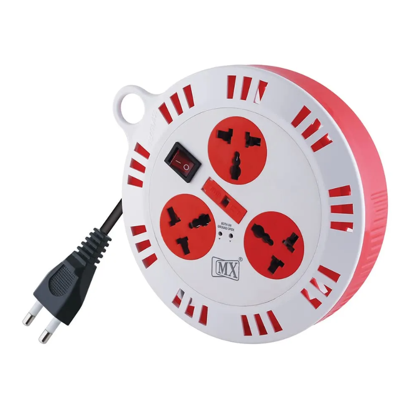 Mx 3 Outlet Universal Sockets, Spike Guard Extension Box With Master Switch, Fuse Protection  2 Pin X 5 Meter Power Cord - Material: Abs Plastic