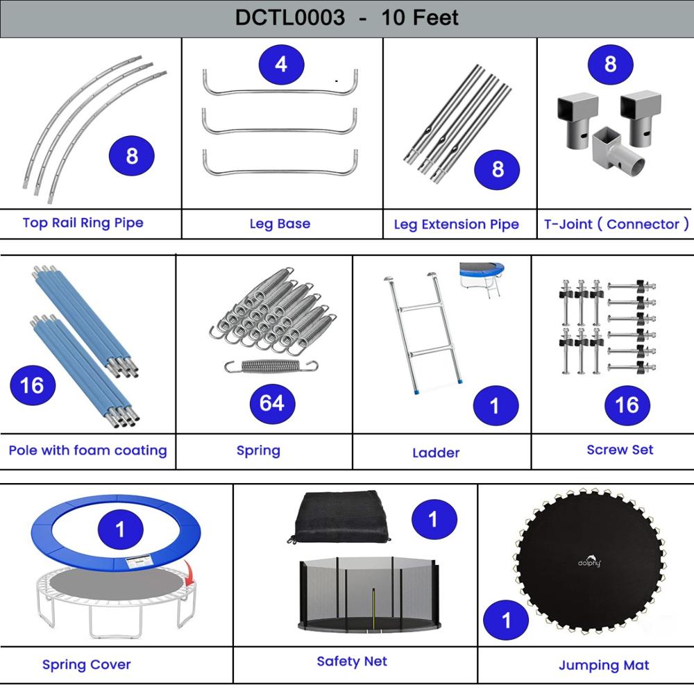 Dolphy 10 Feet Multi colour Jumping Trampoline with Enclosure
