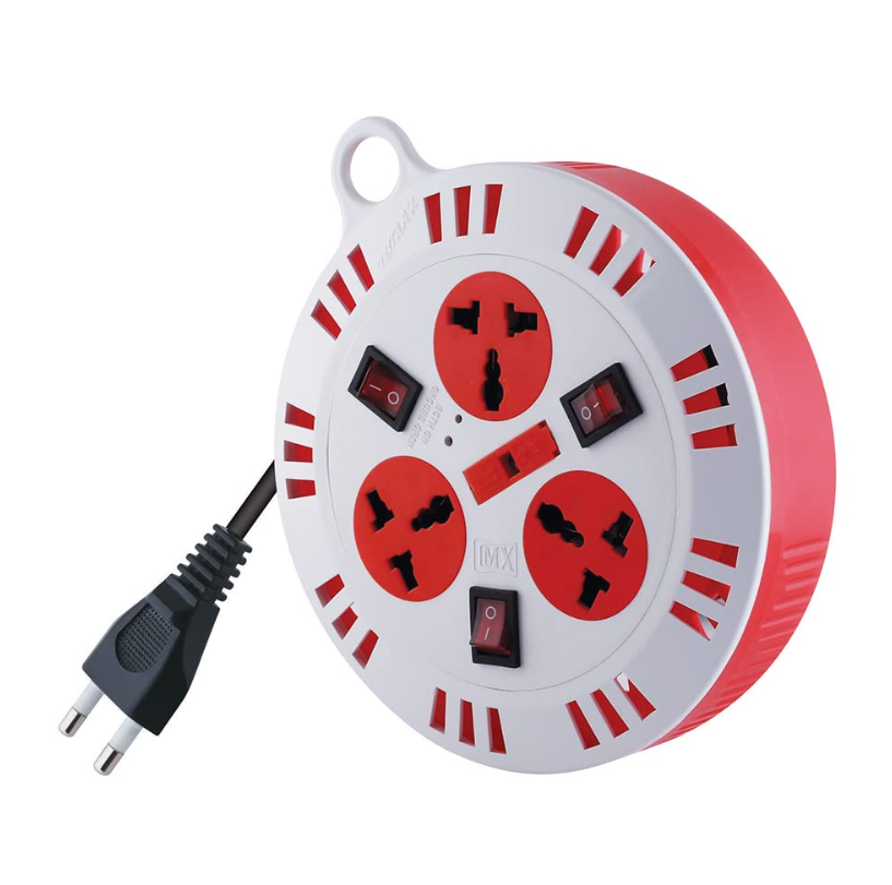 Mx Round Extension Cord 10 Ft  3Outlet Extension Board With Fuse Protectors And Individual Switches  Universal Socket  Home & Office Charging Station - Warranty: No Warranty