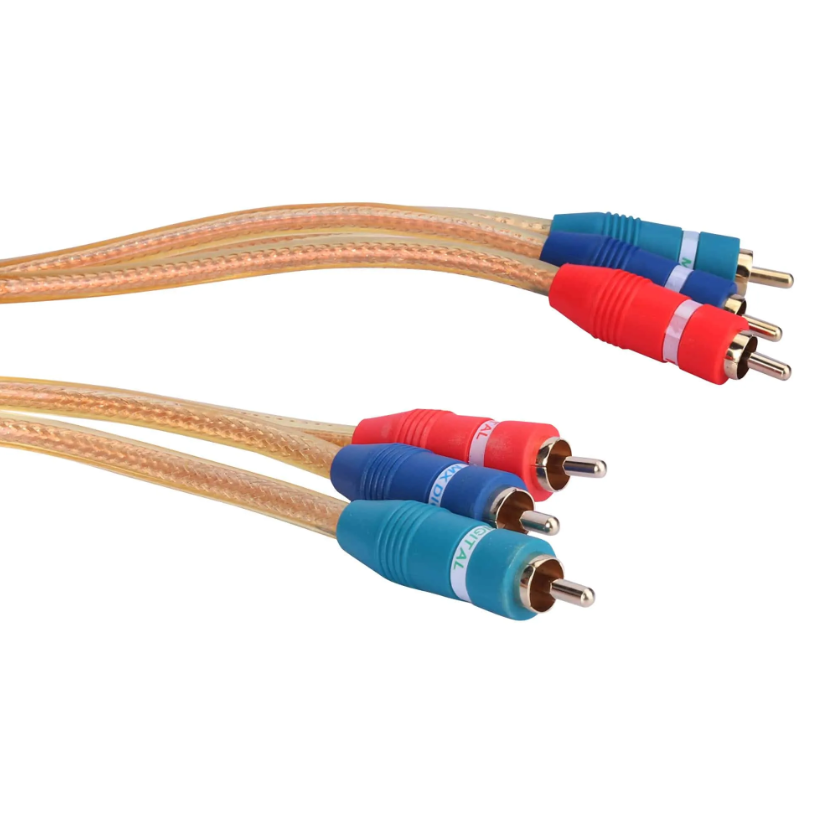 Mx 3 Rca Plug To Mx 3 Rca Plug Cord With Ofc Transparent Cable (100% Shielded) 1.5 Meters - Conductor Material: Brass
