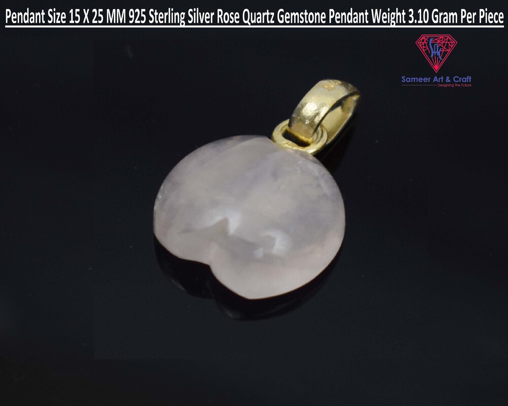 Rose Quartz Gemstone Pendant 925 Sterling Silver Heart Shape