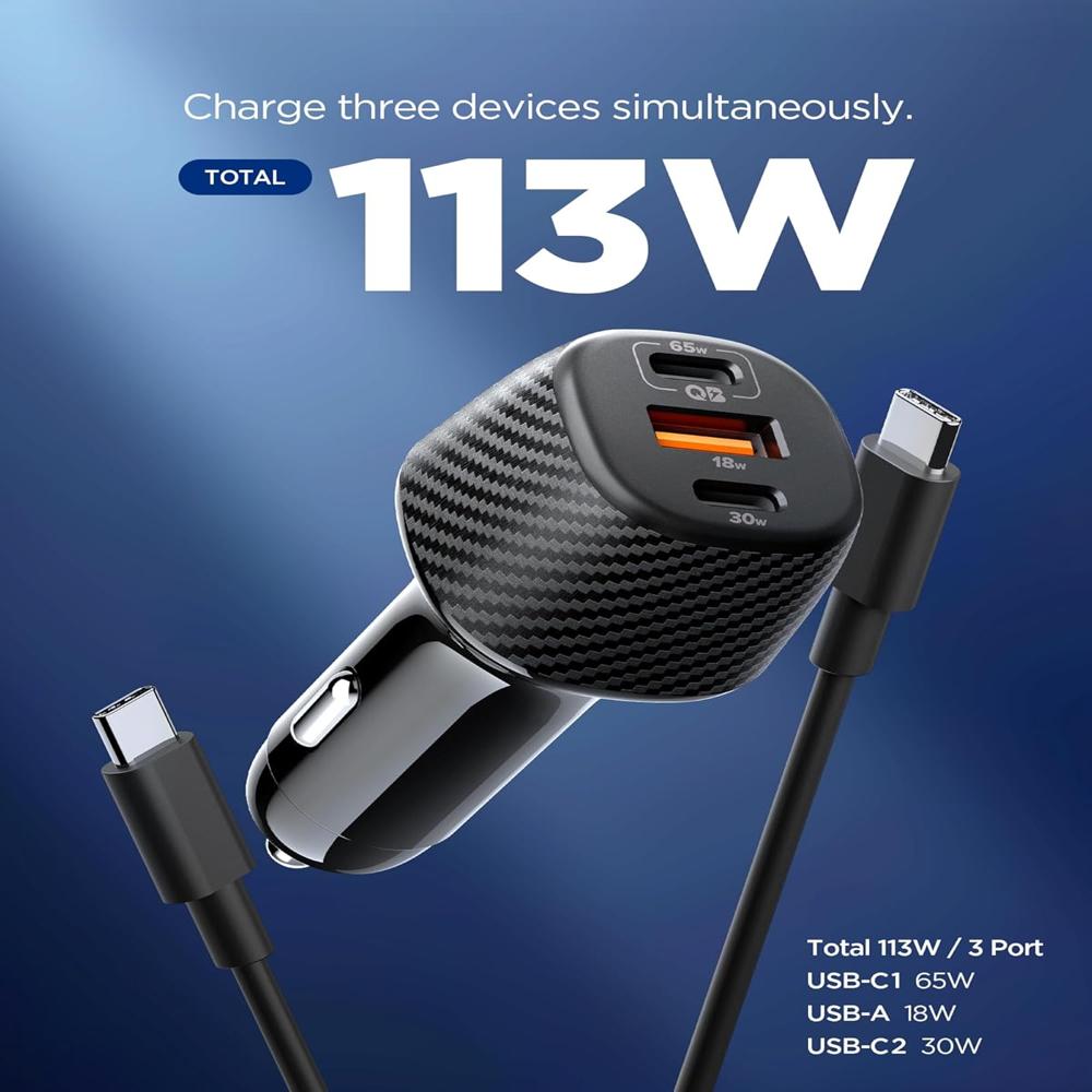 Spigen Triple Port Car Charger Total 113w- Black