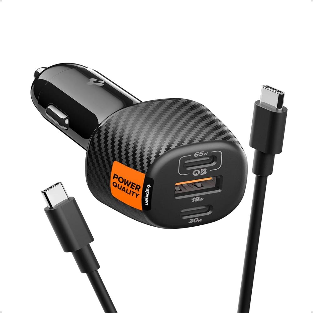 Spigen Triple Port Car Charger Total 113w- Black - Feature: Pps Fast Charging