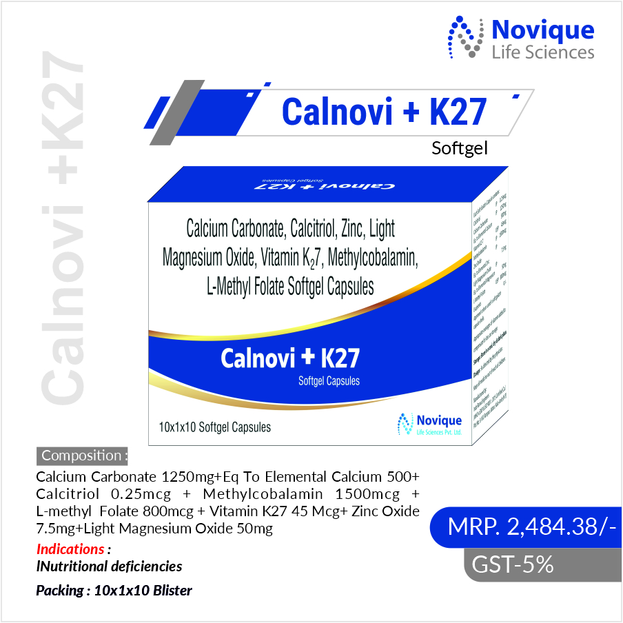 Calcium Carbonate 1250 Mg + Eq To Elemental Calcium 500 + Calcitriol 0.25 Mcg + Methylcobalamin 1500 Mcg + L-Methyl Folate 800Mcg + Vitamin K27 45 Mcg+ Zinc Oxide 7.5 Mg+ Light Magnesium Oxide 50 Mg