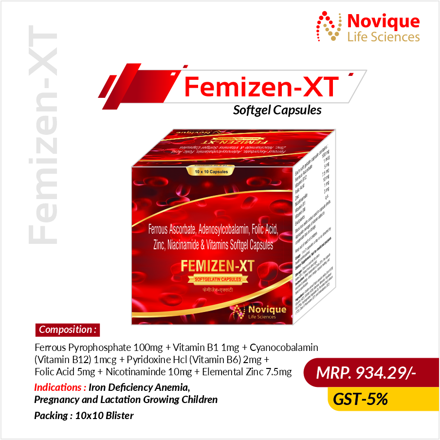 Ferrous Pyrophosphate 100 Mg + Vitamin B1 1mg + Cyanocobalamin(vitamin B12) 1 Mcg + + Pyridoxine Hcl(vitamin B6) 2 Mg + Folic Acid 5 Mg + Nicotinaminde 10mg + Elemental Zinc 7.5 Mg - Dosage Form: Softgel Capsules