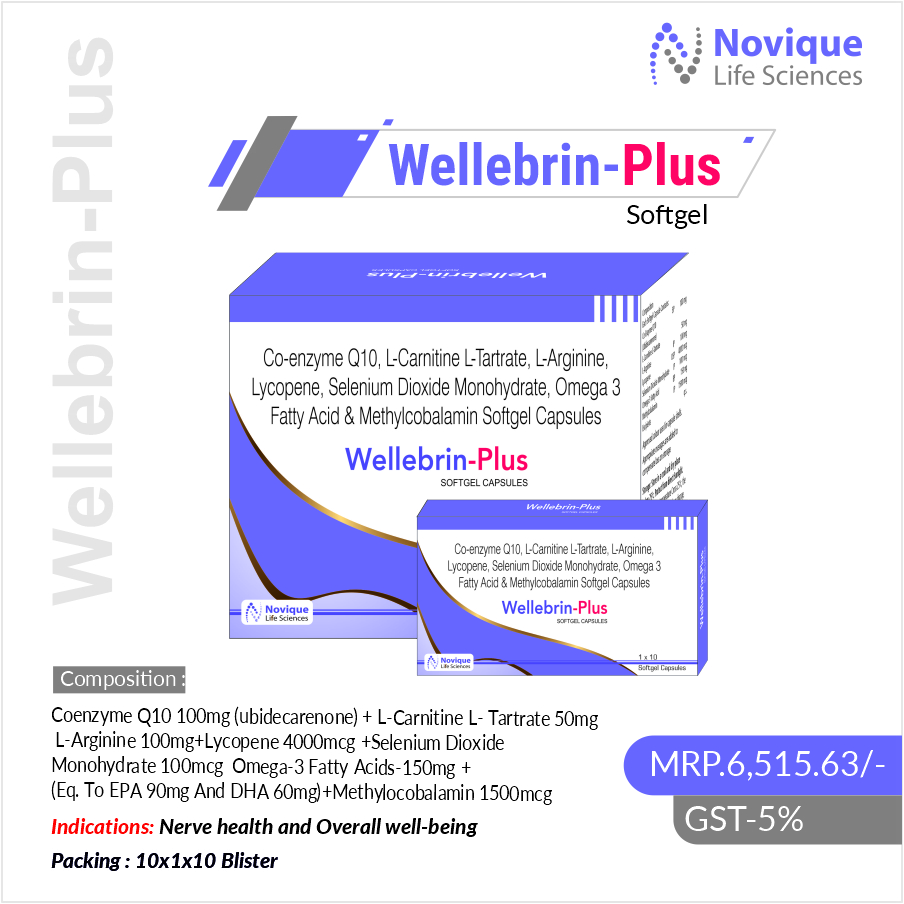 Coenzyme Q10 100mg (Ubidecarenone) + LCarnitine L-Tartrate 50mg + L-Arginine 100mg +Lycopene 4000 mcg + Selenium Dioxide Monohydrate 100mcg + Omega-3 Fatty Acids -150mg ( Eq. to EPA 90mg and DHA 60mg) + Methylcobalamin 1500mcg