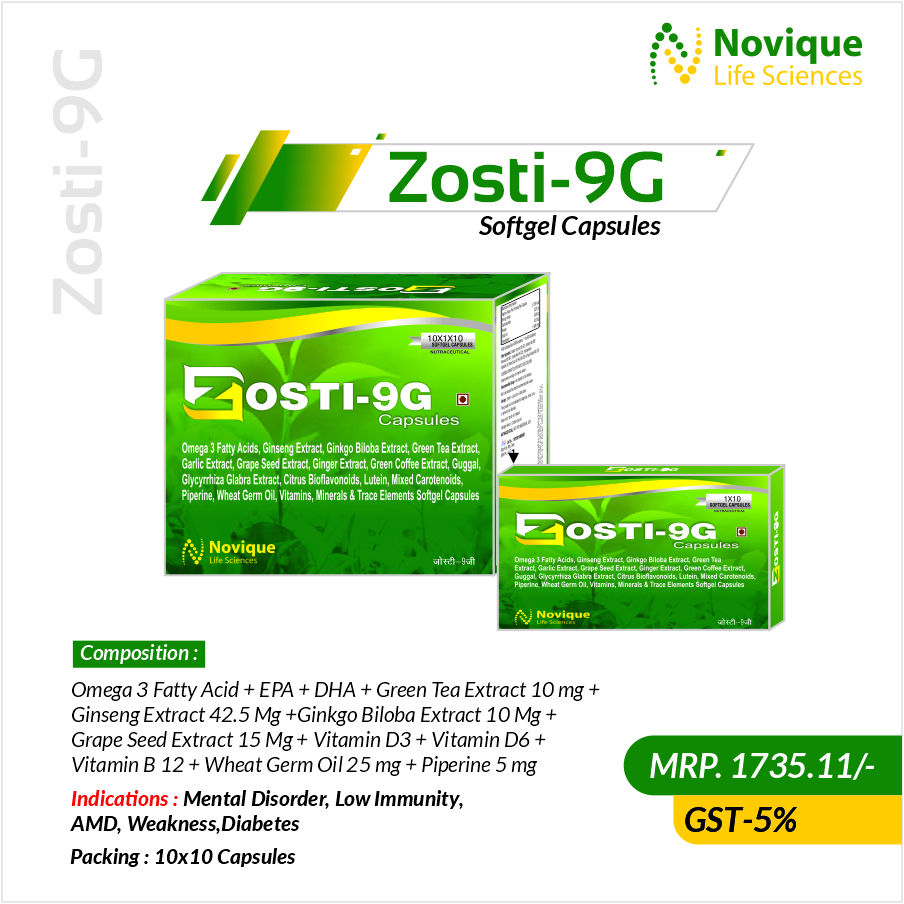 Omega 3 Fatty Acid + EPA + DHA + Green Tea Extract 10 mg + Ginseng Extract 42.5 Mg +Ginkgo Biloba Extract 10 Mg + Grape Seed Extract 15 Mg + Vitamin D3 + Vitamin D6 + Vitamin B 12 + Wheat Germ Oil 25 mg + Piperine 5 mg