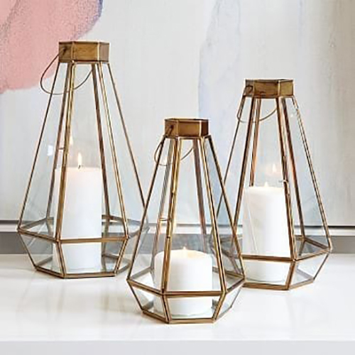 Faceted Metal And Glass Lanterns - Color: Transparent