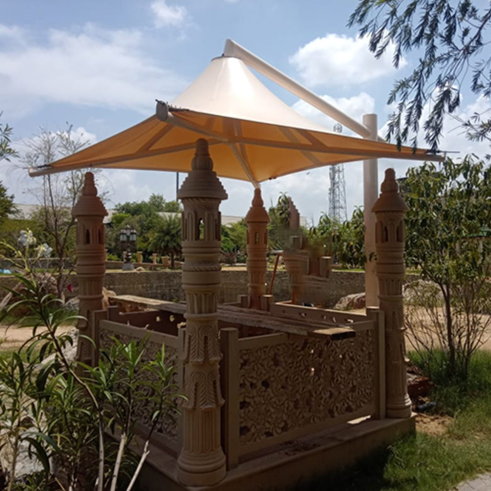 Gazebo Tensile Structure - Tensile Fabric, Custom Dimensions, Elegant White | Long Life, Ideal For Villas, Warehouses, Hotels, And Restaurants