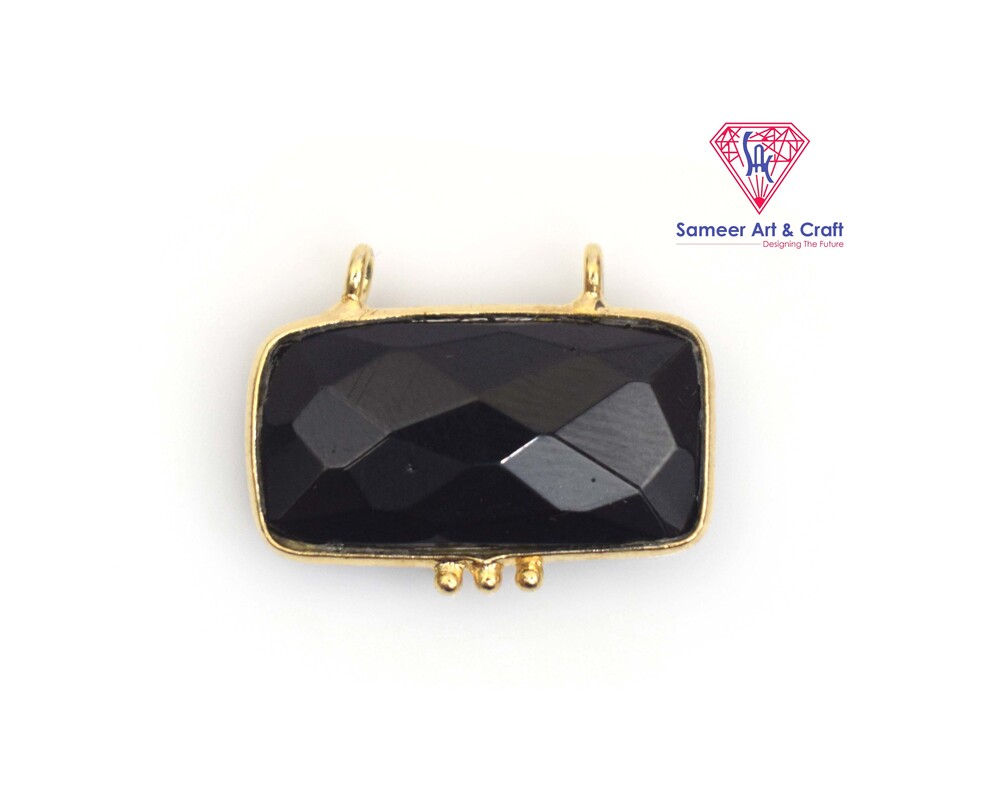 Natural Gemstone Pendant Rectangle Shape Brass With Gold plated