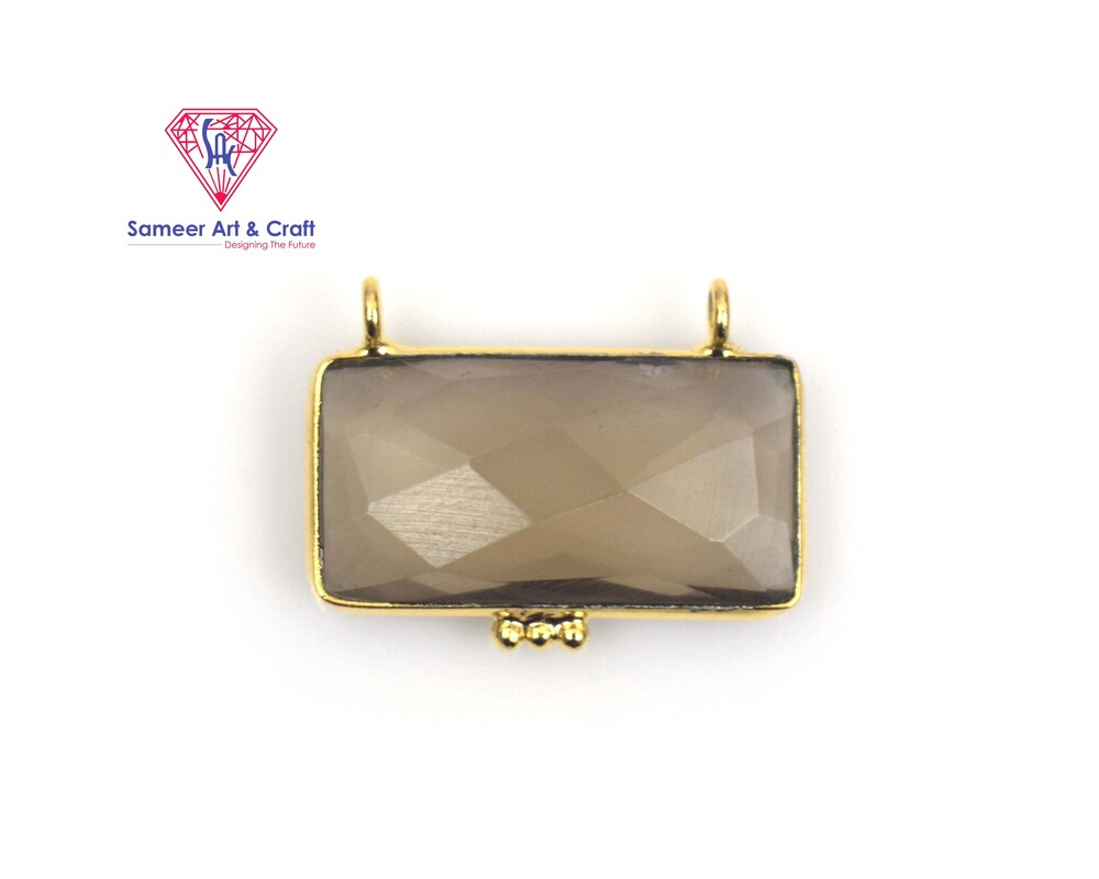 Natural Gemstone Pendant Rectangle Shape Brass With Gold plated