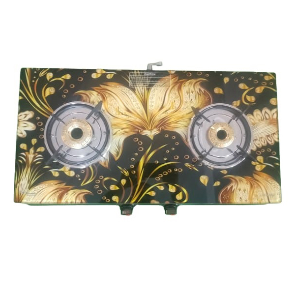 Black And Gold Floral Design Gas Stove